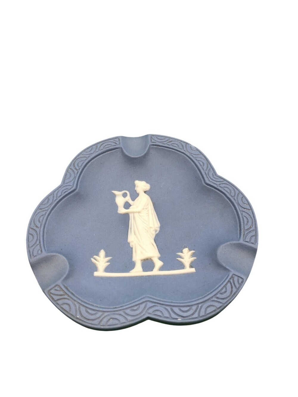 Wedgwood Blue Jasperware Car Ashtray Trefoil Classical Relief Figure Pitcher
